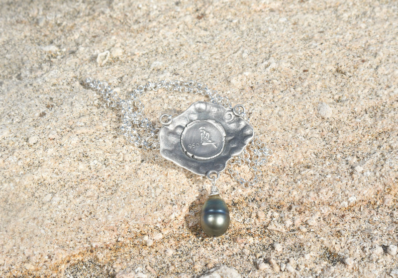 'Coral Song' Necklace: Tahitian Cultured Pearl and Coral in Silver