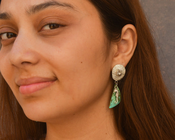 Pendientes de plata "Arrecife Molokini": Plata con textura de Coral y Concha, Caballito de Mar y Turquesa, Almakaia by Heike Otten