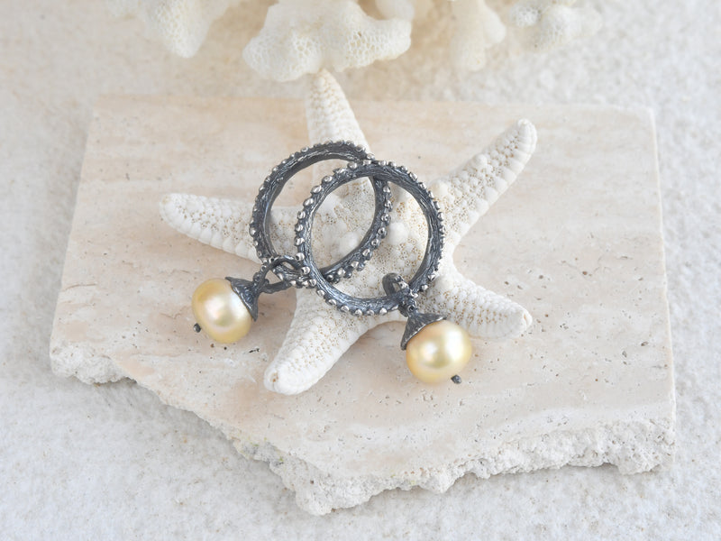 Silver Octopus Hoop Earrings with Golden South Sea Pearl, Almakaia by Heike Otten