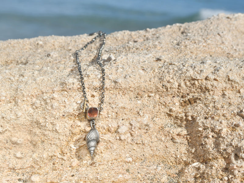 'Sea Snail' Necklace: Delicacy and Red Tourmaline, Silver with Gold