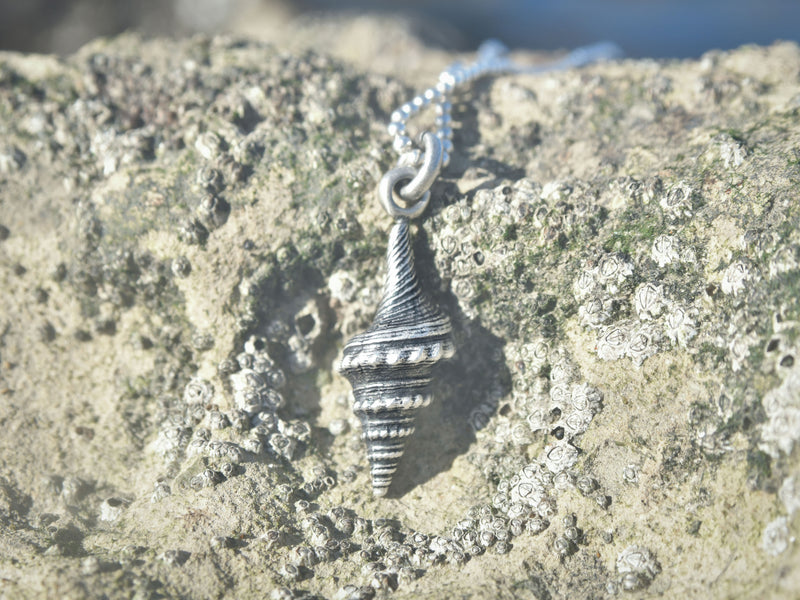 'Whisper of the Sea' Silver Necklace: Detailed Spiral Shell