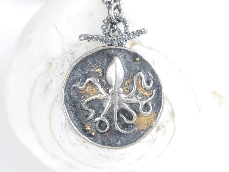 'Hellenic Golden Octopus' Necklace: Fusion of Gold, Silver and Greek Mythology