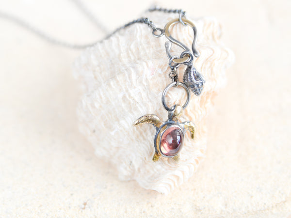 "Sea Turtle" necklace with red tourmaline