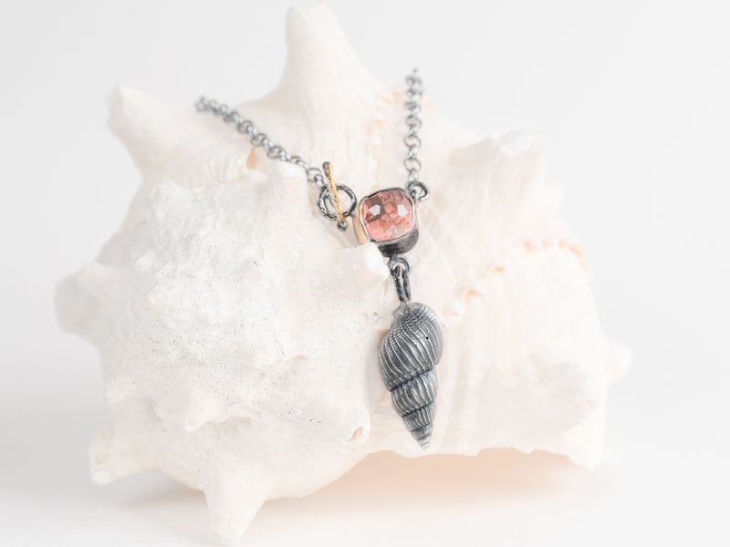 'Sea Snail' Necklace: Delicacy and Red Tourmaline, Silver with Gold