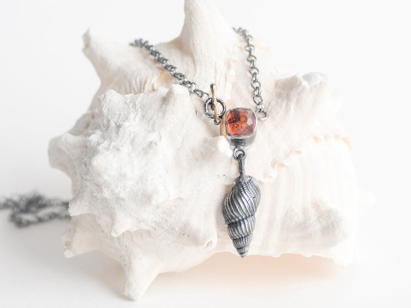 'Sea Snail' Necklace: Delicacy and Red Tourmaline, Silver with Gold