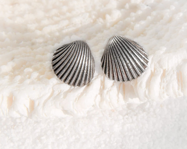 Aretes de plata, motivo caracol marítimo, caracol del mar, concha abanico, oceana, joya de plata