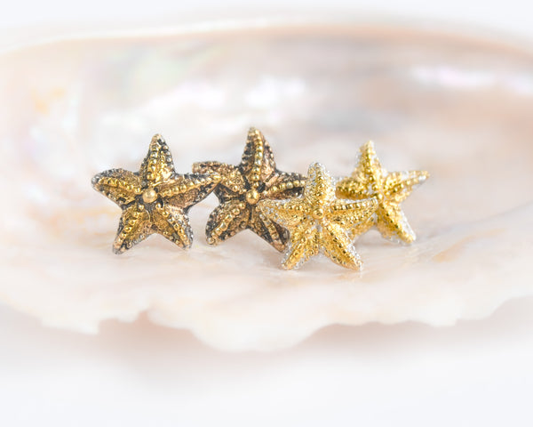 Silver Gold Keum Boo Starfish Earrings Earstuds Aretes plata oro estrella de mar