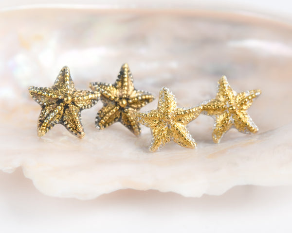 Silver Gold Keum Boo Starfish Earrings Earstuds Aretes plata oro estrella de mar